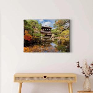 Bricoflor Leinwand Bild Japanischer Garten Asiatisches Wandbild Mit Japan Motiv Im Herbst Wellness Leinwandbild Für Badezimmer Und Schlafzimmer