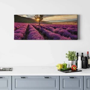 Bricoflor Leinwand Bild Lavendelfeld Lila Wandbild Mit Lavendel Und Baum Motiv Ideal Für Schlafzimmer Sonnenuntergang Leinwandbild Mit Provence Motiv