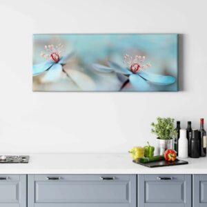 Bricoflor Leinwand Bild Mit Blumen Als Nahaufnahme Blumenbild In Hellblau Und Rosa Ideal Für Schlafzimmer Und Badezimmer Florales Wandbild