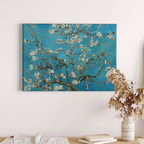 Bricoflor Leinwand Bild Mit Blumen Gemalt Kirschblüten Wandbild In Türkis Und Beige Asiatisches Leinwandbild Mit Japan Motiv Für Schlafzimmer