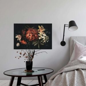 Bricoflor Leinwand Bild Mit Blumen In Schwarz Und Rot Neobarock Wandbild Mit Rosen Und Lilien Canvas Leinwandbild Im Stillleben Stil Für Schlafzimmer