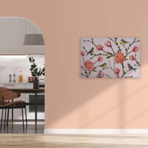 Bricoflor Leinwand Bild Mit Blumen Und Vogel Wandbild Mit Magnolie Und Meise Buntes Canvas Keilrahmenbild Mit Frühlingsblumen