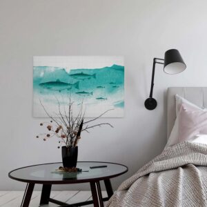 Bricoflor Leinwand Bild Mit Fischen Grün Türkis Unterwasser Bild In Aquarell Optik Ideal Für Badezimmer Und Küche Modernes Wandbild Mit Fisch Design