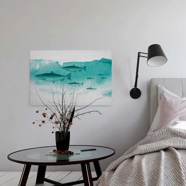 Bricoflor Leinwand Bild Mit Fischen Grün Türkis Unterwasser Bild In Aquarell Optik Ideal Für Badezimmer Und Küche Modernes Wandbild Mit Fisch Design