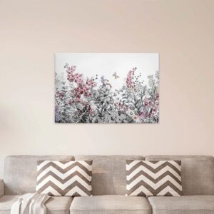 Bricoflor Leinwand Bild Mit Frühlingsblumen Und Schmetterling Blumenbild In Grün Und Rosa Für Kinderz Und Schlafzimmer Canvas Wandbild Mit Blumenwiese