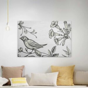 Bricoflor Leinwand Bild Mit Gezeichnetem Vogel Schwarz Weiß Botanik Industrial Style Leinwandbild In Holzschnitt Optik Wohnzimmer Wandbild Auf Canvas