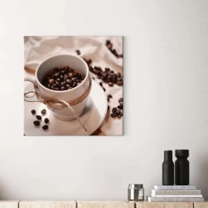 Bricoflor Leinwand Bild Mit Kaffee Motiv Kaffeetassen Bild In Weiß Und Braun Küchenbild Mit Kaffeebohnen Als Wand Deko Für Cafés