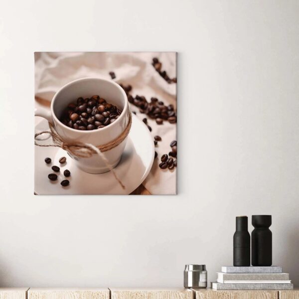 Bricoflor Leinwand Bild Mit Kaffee Motiv Kaffeetassen Bild In Weiß Und Braun Küchenbild Mit Kaffeebohnen Als Wand Deko Für Cafés