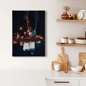 Bricoflor Leinwand Bild Mit Keksen Küchenbild Auf Leinwand Mit Milch Und Kaffee Küchendeko Leinwandbild In Schwarz Und Braun Im Hochformat