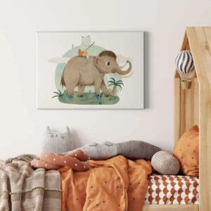 Bricoflor Leinwand Bild Mit Mammut Und Katze Kinderzimmer Leinwandbild Mit Tier Und Dschungel Motiv Buntes Wandbild Ideal Für Jungen Und Mädchen