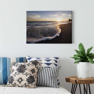 Bricoflor Leinwand Bild Mit Meer Am Strand See Wandbild Mit Sonnenuntergang Und Abendstimmung Romantisches Schlafzimmer Leinwandbild In Blau Braun