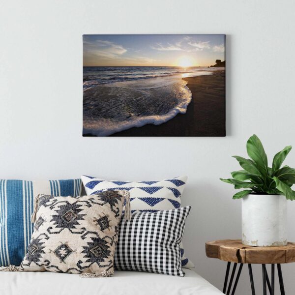 Bricoflor Leinwand Bild Mit Meer Am Strand See Wandbild Mit Sonnenuntergang Und Abendstimmung Romantisches Schlafzimmer Leinwandbild In Blau Braun