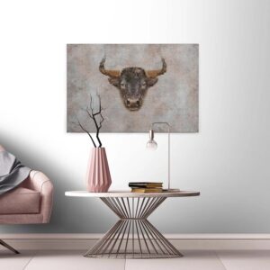 Bricoflor Leinwand Bild Mit Ochse In Betonoptik Graues Wandbild Im Industrial Style Mit Tier Motiv Im Grafik Stil Leinwandbild Für Büro Und Wohnzimmer
