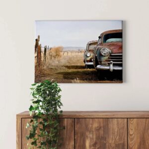 Bricoflor Leinwand Bild Mit Oldtimer In Rot Braun Vintage Auto Bild Ideal Für Schlafzimmer Und Küche Wandbild Mit Alten Autos Auf Keilrahmen