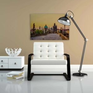 Bricoflor Leinwand Bild Mit Prag Motiv Gelbes Canvas Bild Mit Karlsbrücke Ideal Für Wohnzimmer Und Küche Wandbild Mit Stadt Auf Keilrahmen