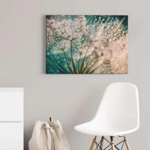 Bricoflor Leinwand Bild Mit Pusteblume Wandbild Mit Pflanze Und Morgentau Schlafzimmer Und Badezimmer Bild Im Wellness Stil In Türkis Und Weiß