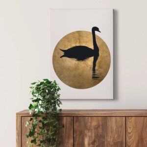 Bricoflor Leinwand Bild Mit Schwan Vogel Wandbild In Gold Und Schwarz Modernes Leinwandbild Mit Kreis Design Ideal Für Schlafzimmer Und Badezimmer
