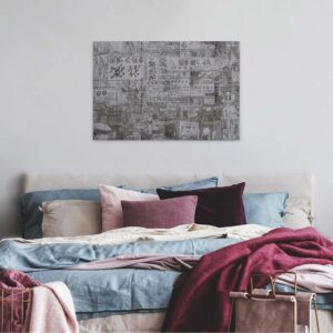 Bricoflor Leinwand Bild Mit Stadt Gezeichnet Modernes Wandbild Mit Chinesischen Schriftzeichen Asiatisches Leinwandbild In Grau Ideal Für Küche