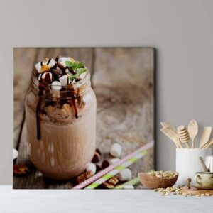 Bricoflor Leinwand Bild Mit Süßigkeiten Café Wandbild Mit Milkshake In Beige Und Braun Küchenbild Mit Schoko Motiv Und Marshmallows