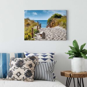 Bricoflor Leinwand Bild Mit Weg Zum Meer Strand Wandbild In Grün Und Blau Badezimmer Und Schlafzimmer Leinwandbild Mit Sandstrand