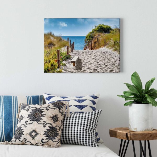 Bricoflor Leinwand Bild Mit Weg Zum Meer Strand Wandbild In Grün Und Blau Badezimmer Und Schlafzimmer Leinwandbild Mit Sandstrand