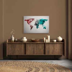 Bricoflor Leinwand Bild Mit Weltkarte Im Grafik Stil Modernes Wandbild Mit Landkarte Bunt Kinderzimmer Und Wohnzimmer Leinwandbild Auf Keilrahmen