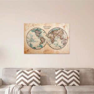 Bricoflor Leinwand Bild Mit Weltkarte Vintage Stil Beiges Wandbild Mit Landkarte Ideal Für Wohnzimmer Und Büro Canvas Leinwandbild Im Maritimen Stil