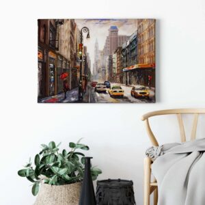 Bricoflor Leinwand Bild New York Gemalt Modernes Kunst Bild Im Ölgemälde Stil Für Wohnzimmer Kunstdruck Wandbild In Braun Und Beige Mit Stadt Motiv