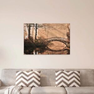 Bricoflor Leinwand Mit Brücke In Park Landschaft Leinwandbild In Braun Wohnzimmer Und Schlafzimmer Wandbild Auf Canvas Keilrahmen Mit Herbst Motiv