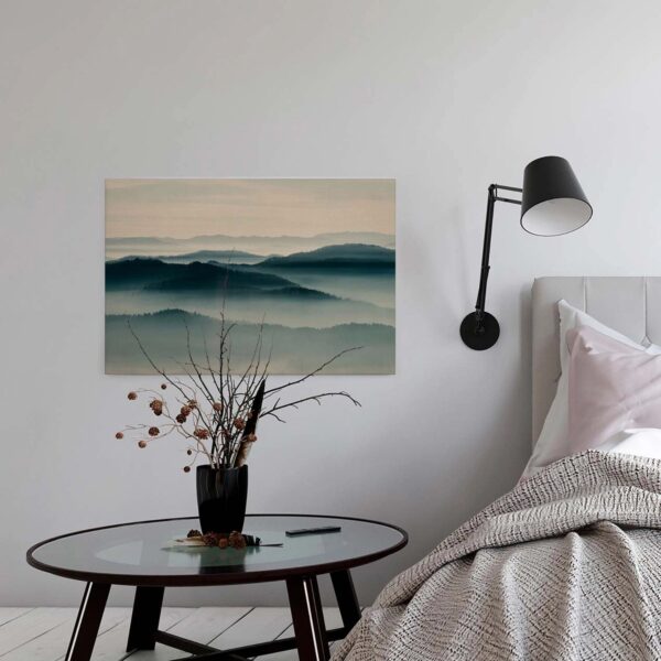 Bricoflor Leinwand Mit Landschaft Dunkelgrün Petrol Leinwand Bild Mit Wald In Nebel Ideal Für Schlafzimmer Keilrahmen Bild Mit Horizont Und Tannenwald