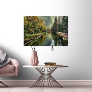 Bricoflor Leinwand Mit Landschaft Im Herbst Wandbild Mit Fluss Und Berglandschaft Für Schlafzimmer Und Büro Canvas Leinwandbild Im Querformat
