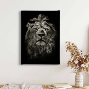 Bricoflor Leinwand Mit Löwe Schwarz Weißes Leinwandbild Mit Löwe Ideal Für Schlafzimmer Und Wohnzimmer Tier Wandbild Im Hochformat