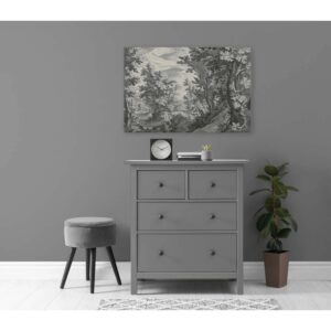 Bricoflor Leinwand Mit Märchenwald In Grau Blau Vintage Wandbild Mit Landschaft In Holzstich Optik Wald Bild Für Wohnzimmer