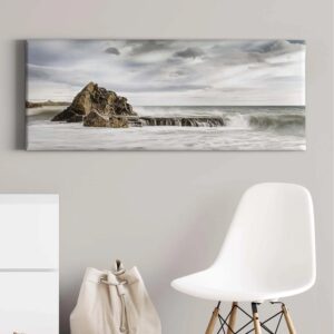Bricoflor Leinwand Mit Meer Motiv In Grau Beige Leinwandbild Mit Stürmischer See Ideal Für Büro Und Schlafzimmer Wandbild Mit Wellen Und Felsen