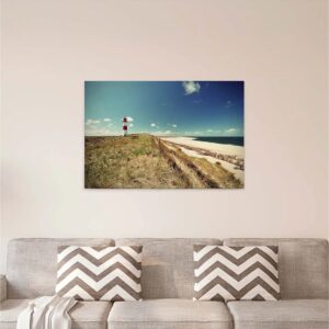 Bricoflor Leinwand Mit Strand Und Leuchtturm Keilrahmen Bild Mit Dünen Und Meer Ideal Für Badezimmer Und Schlafzimmer Maritimes Wandbild In Blau