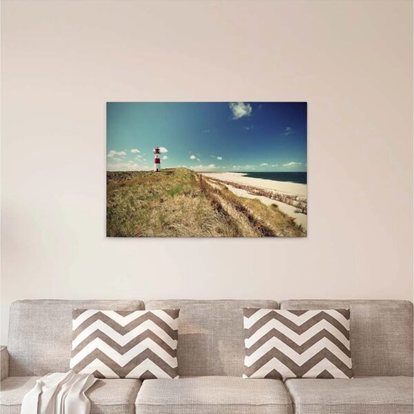 Bricoflor Leinwand Mit Strand Und Leuchtturm Keilrahmen Bild Mit Dünen Und Meer Ideal Für Badezimmer Und Schlafzimmer Maritimes Wandbild In Blau