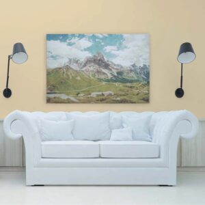 Bricoflor Leinwandbild 120X80 Berge In Pastellfarben Retro Wandbild Mit Alpen Landschaft Für Wohnzimmer Und Schlafzimmer