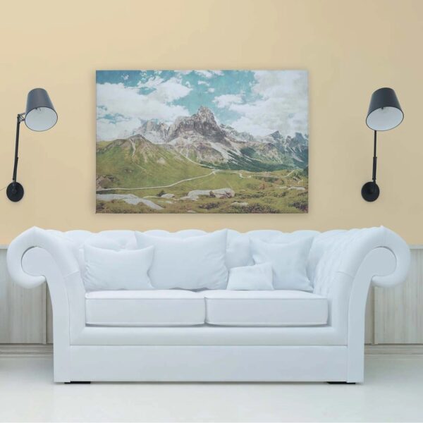 Bricoflor Leinwandbild 120X80 Berge In Pastellfarben Retro Wandbild Mit Alpen Landschaft Für Wohnzimmer Und Schlafzimmer