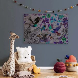 Bricoflor Leinwandbild Bunte Vögel Blau Lila Wandbild Exotisch Für Wohnzimmer Und Schlafzimmer Deko Bild In 120 X 80 Cm
