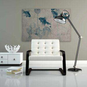 Bricoflor Leinwandbild Fische Wasserfarben Bild Mit Goldfischen Grau Blau Deko Wandbild Mit Farbklecksen 90 X 60 Cm Für Badezimmer