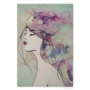 Bricoflor Leinwandbild Frau Abstrakt Aquarell Bild Wasserfarben In Lila Leinwandbild Frau Mit Hut Ideal Für Mädchenzimmer 60X90 Cm