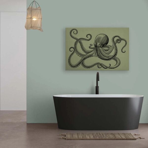 Bricoflor Leinwandbild Krake Grau Schwarz Grafisch Deko Leinwand Mit Oktopus Wandbild In 120 X 80 Cm Für Bad Und Schlafzimmer