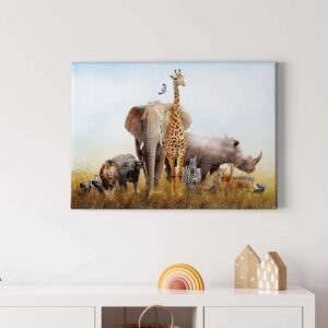 Bricoflor Leinwandbild Mit Afrika Motiv Wandbild Mit Safari Design Ideal Für Wohnzimmer Und Schlafzimmer Tier Bild Auf Leinwand Elefant Und Löwe