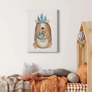Bricoflor Leinwandbild Mit Bär Für Kinderzimmer Tier Wandbild Im Aquarell Optik Ideal Für Jungen Und Mädchen Babyzimmer Niedliches Bild Auf Leinwand