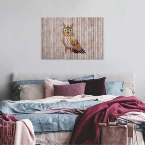 Bricoflor Leinwandbild Mit Eule Vogel Wandbild In Holz Optik Ideal Für Schlafzimmer Und Kinderzimmer Eulen Bild Auf Leinwand Im Querformat