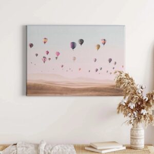 Bricoflor Leinwandbild Mit Heißluftballon Pastell Wandbild Mit Ballons Ideal Für Schlafzimmer Und Wohnzimmer Rosa Leinwand Bild Mit Himmel Motiv