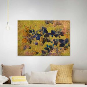 Bricoflor Leinwandbild Mit Herbst Design Blätter Wandbild In Gelb Und Blau Herbst Bild Mit Barock Muster Auf Leinwand Für Wohnzimmer Und Schlafzimmer