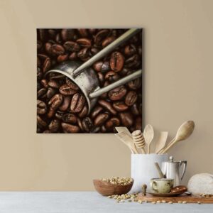 Bricoflor Leinwandbild Mit Kaffee Motiv Wand Deko Bild Mit Kaffeebohnen Ideal Für Cafés Und Restaurants Küchenbild In Dunkelbraun Quadratisch