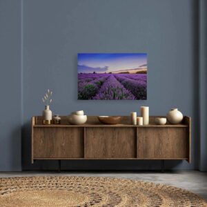 Bricoflor Leinwandbild Mit Lavendel Blau Lila Für Schlafzimmer Und Badezimmer Wandbild Lavendelfeld In Sonnenuntergang Romantisch