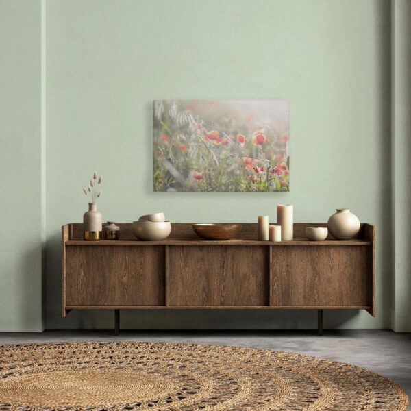 Bricoflor Leinwandbild Mit Mohnblumen In Sonne Wandbild Mit Blumenwiese Auf Leinwand Im Landhausstil Für Küche In 90 X 60 Cm